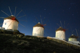 Windmills at Night, Mikonos, Greece